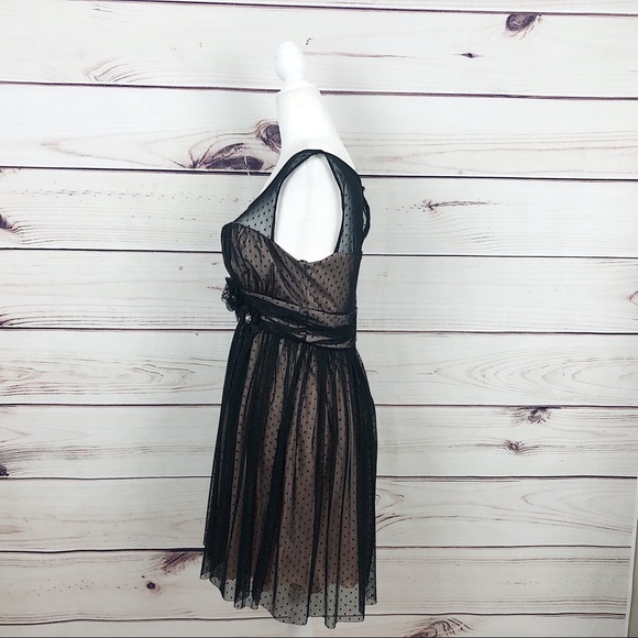 BCX Black & Nude Illusion Neckline Polka Dot Dress - Picture 6 of 9